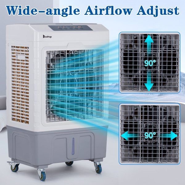 3 in 1 Portable Evaporative Cooler,Indoor,Outdoor,2647CFM Personal Air Cooler with remote control ,10.57 Gal Large Water Tank & Scroll Casters, 4 Ice Packs,White and gray - 7DAY'S