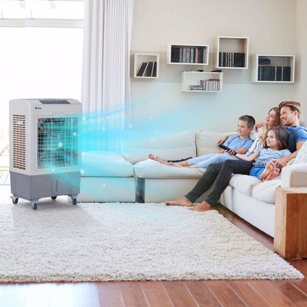 3 in 1 Portable Evaporative Cooler,Indoor,Outdoor,2647CFM Personal Air Cooler with remote control ,10.57 Gal Large Water Tank & Scroll Casters, 4 Ice Packs,White and gray - 7DAY'S