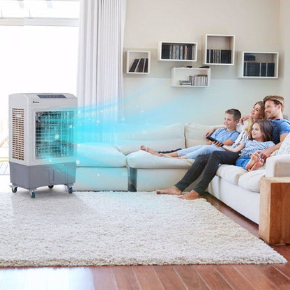 3 in 1 Portable Evaporative Cooler,Indoor,Outdoor,2647CFM Personal Air Cooler with remote control ,10.57 Gal Large Water Tank & Scroll Casters, 4 Ice Packs,White and gray - 7DAY'S