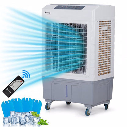 3 in 1 Portable Evaporative Cooler,Indoor,Outdoor,2647CFM Personal Air Cooler with remote control ,10.57 Gal Large Water Tank & Scroll Casters, 4 Ice Packs,White and gray - 7DAY'S