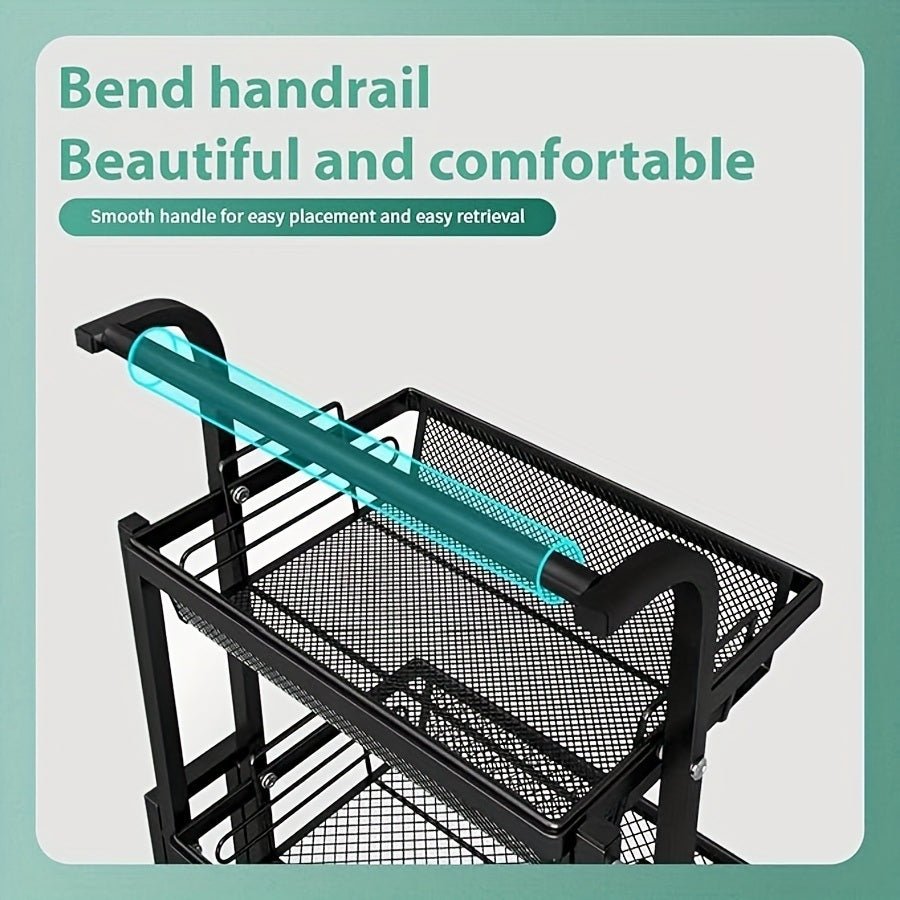 3 - layer multi - functional iron durable foldable storage rack Home multi - layer storage rack Kitchen rotating storage rack Storage rack with wheels Practical storage rack - 7DAY'S