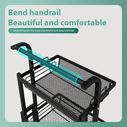 3 - layer multi - functional iron durable foldable storage rack Home multi - layer storage rack Kitchen rotating storage rack Storage rack with wheels Practical storage rack - 7DAY'S