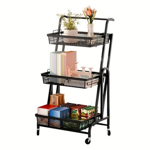 3 - layer multi - functional iron durable foldable storage rack Home multi - layer storage rack Kitchen rotating storage rack Storage rack with wheels Practical storage rack - 7DAY'S