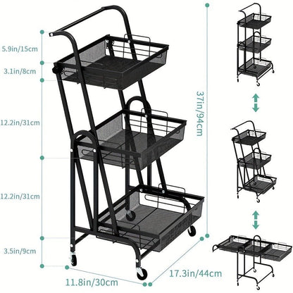 3 - layer multi - functional iron durable foldable storage rack Home multi - layer storage rack Kitchen rotating storage rack Storage rack with wheels Practical storage rack - 7DAY'S