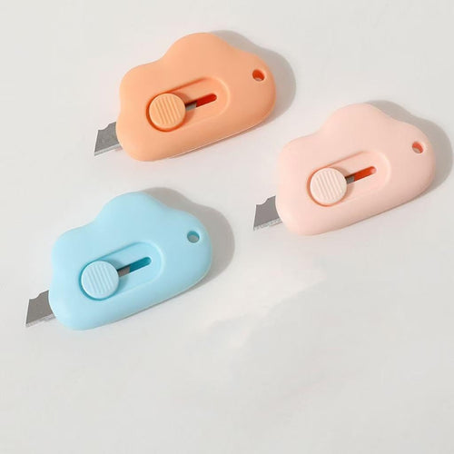 3 - Pack Cloud - Shaped Box Cutters, Retractable Letter Opener for Keychain, Pocket & Envelope, Adorable Tiny Paper Cutter for Girls & Boys (Bule+Pink+Orenge) - 7DAY'S