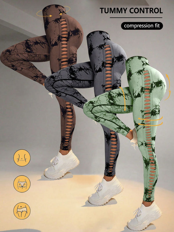 3 Pack Women's Tie - Dye Cutout Yoga Pants High - Waisted Leggings Women's Tie - Dye Leggings,, Leggings Women High Waisted Seamless Workout Leggings Gym Booty Tights Tummy Control Yoga Pants - 7DAY'S