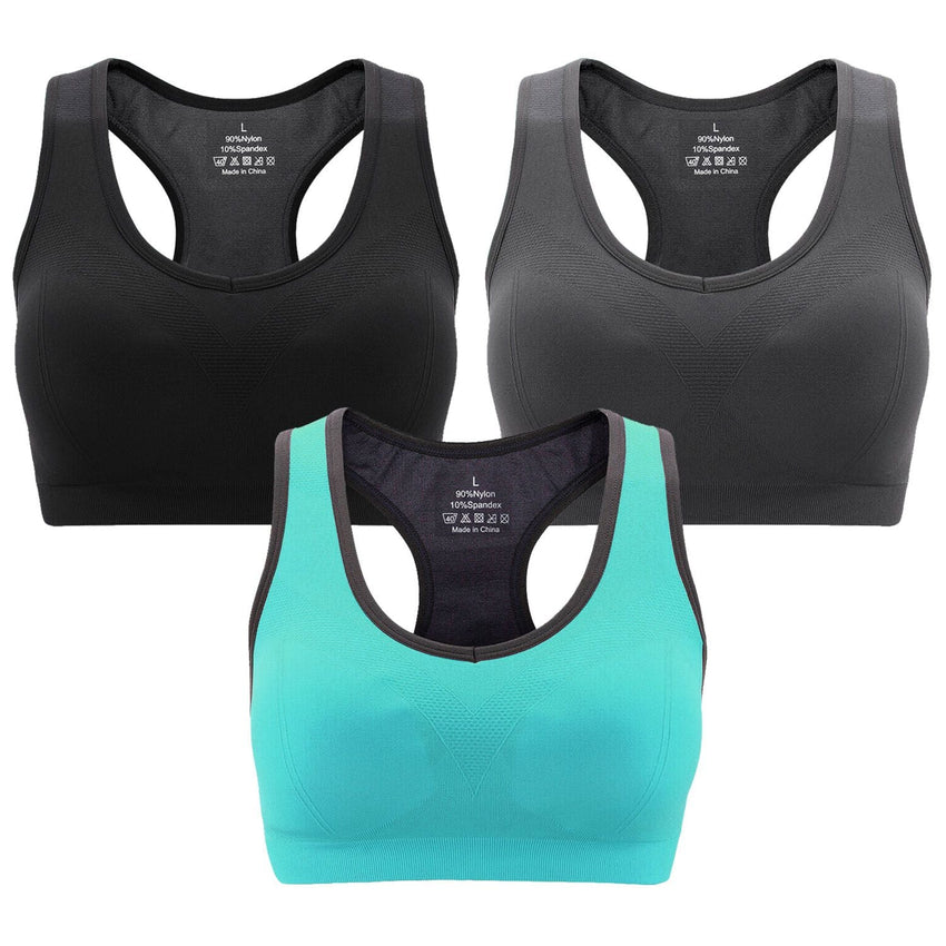 3 Packs Women Padded Sports Bras Yoga Fitness Push up Bra Female Top for Gym Running Workout Training - 7DAY'S