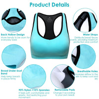 3 Packs Women Padded Sports Bras Yoga Fitness Push up Bra Female Top for Gym Running Workout Training - 7DAY'S