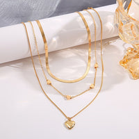 3 Pcs Heart Shape Charm Chain Necklace Stackable Three Layers Necklace Adjustable Neck Link Chain Jewelry - 7DAY'S