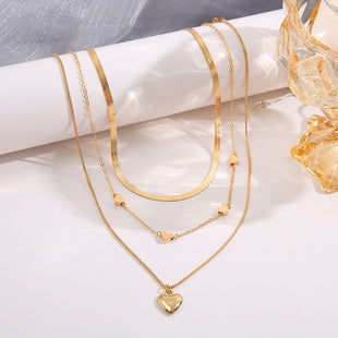 3 Pcs Heart Shape Charm Chain Necklace Stackable Three Layers Necklace Adjustable Neck Link Chain Jewelry