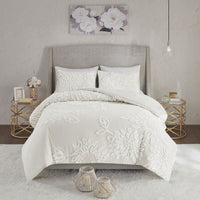 3 Piece Tufted Cotton Chenille Floral Comforter Set - 7DAY'S