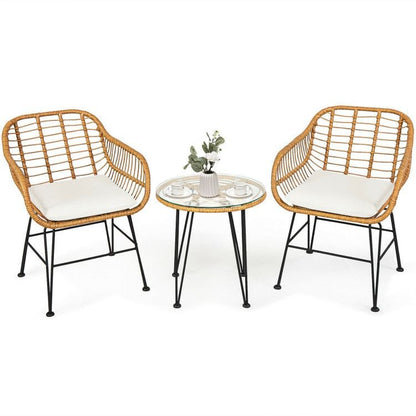 3 Pieces Rattan Furniture Set with Cushioned Chair Table - 7DAY'S