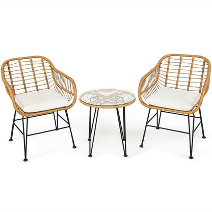 3 Pieces Rattan Furniture Set with Cushioned Chair Table - 7DAY'S