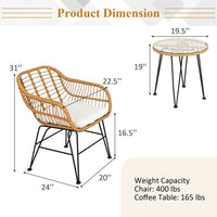 3 Pieces Rattan Furniture Set with Cushioned Chair Table - 7DAY'S