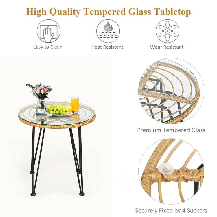 3 Pieces Rattan Furniture Set with Cushioned Chair Table - 7DAY'S