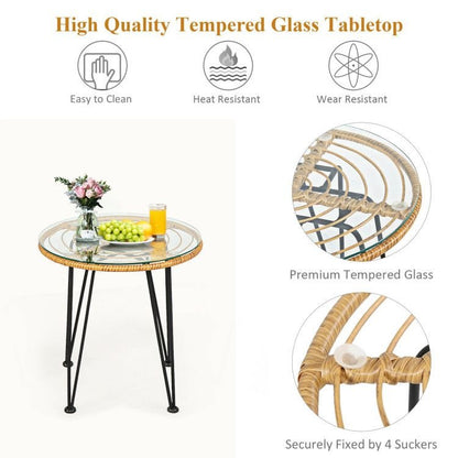 3 Pieces Rattan Furniture Set with Cushioned Chair Table - 7DAY'S