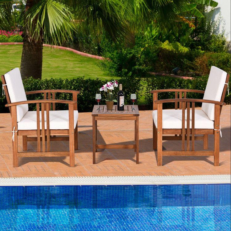 3 Pieces Solid Wood Outdoor Patio Sofa Furniture Set - 7DAY'S