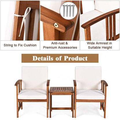 3 Pieces Solid Wood Outdoor Patio Sofa Furniture Set - 7DAY'S