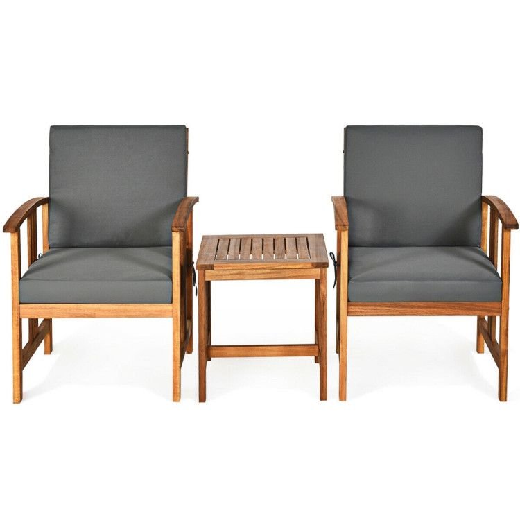 3 Pieces Solid Wood Outdoor Patio Sofa Furniture Set - 7DAY'S