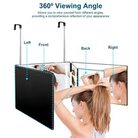 3 Way Mirror with LED Telescopic Hanger Tri - fold Mirror Personal Makeup Mirror with Micro USB Cable for Self Shaving Hair Cutting Dyeing Curling Braiding - 7DAY'S