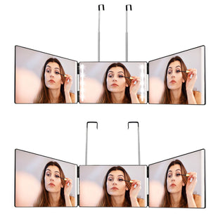 3 Way Mirror with LED Telescopic Hanger Tri-fold Mirror Personal Makeup Mirror with Micro USB Cable for Self Shaving Hair Cutting Dyeing Curling Braiding