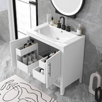 30" Bathroom Vanity with Sink, Multi - functional Bathroom Cabinet with Doors and Drawers, Solid Frame and MDF Board, White - 7DAY'S