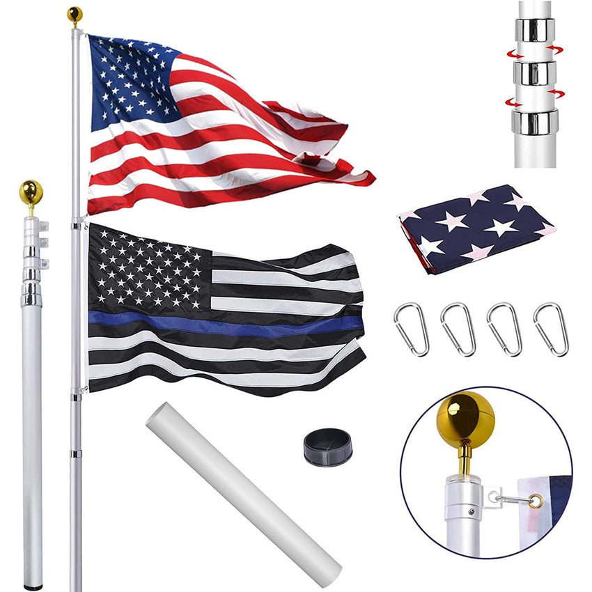 30 ft. Aluminum Flagpole with US Flag and Ball - 7DAY'S