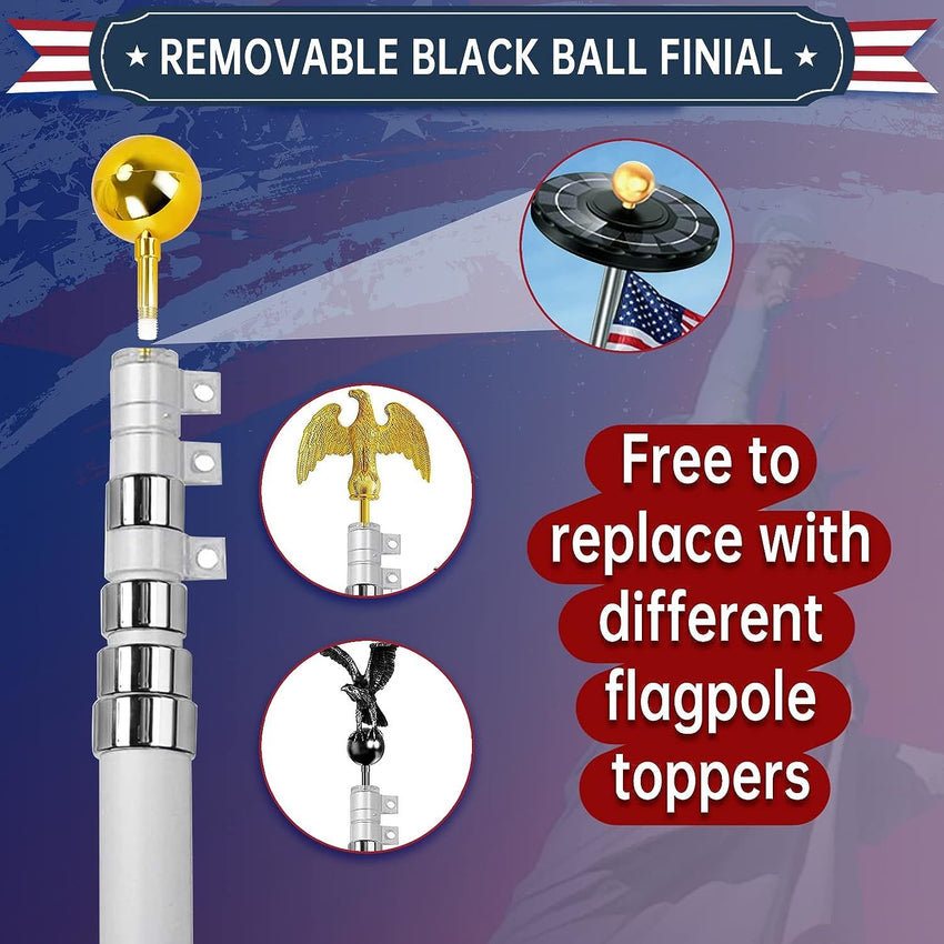 30 ft. Aluminum Flagpole with US Flag and Ball - 7DAY'S