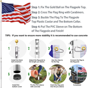 30 ft. Aluminum Flagpole with US Flag and Ball - 7DAY'S