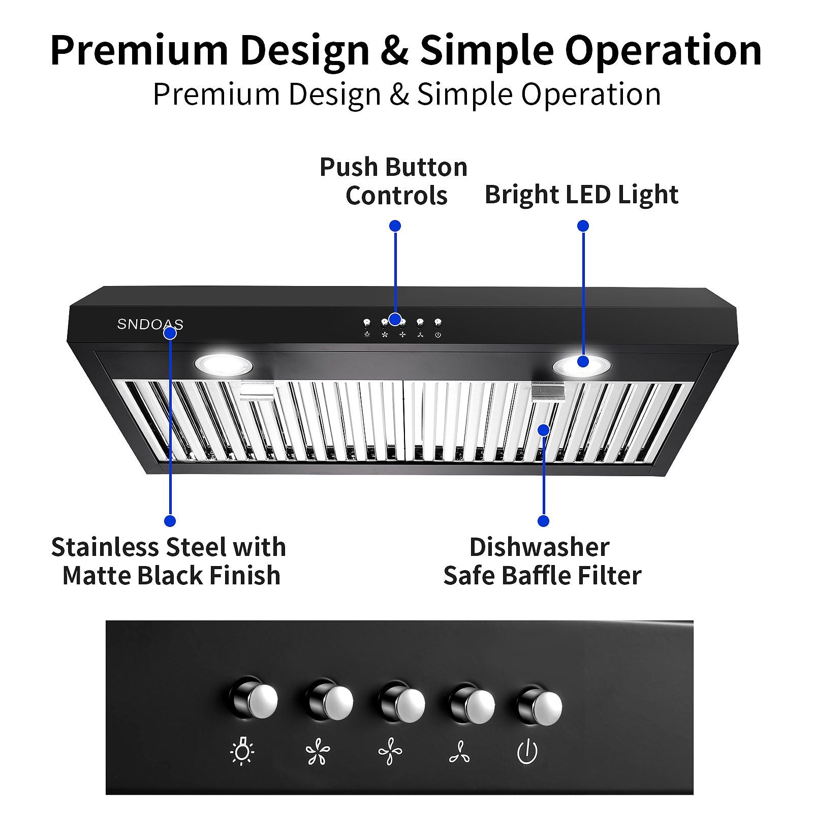 30 inch Kitchen Under Cabinet Range Hood 3 - Speed 600CFM Vent w/LEDs Silver/Black - 7DAY'S