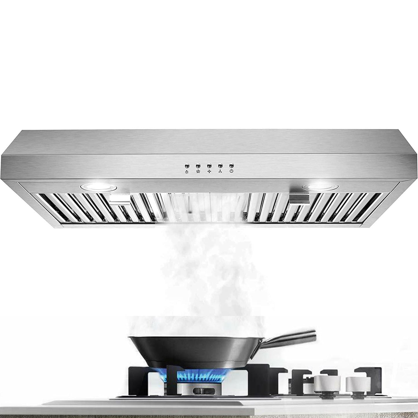 30 inch Kitchen Under Cabinet Range Hood 3 - Speed 600CFM Vent w/LEDs Silver/Black - 7DAY'S