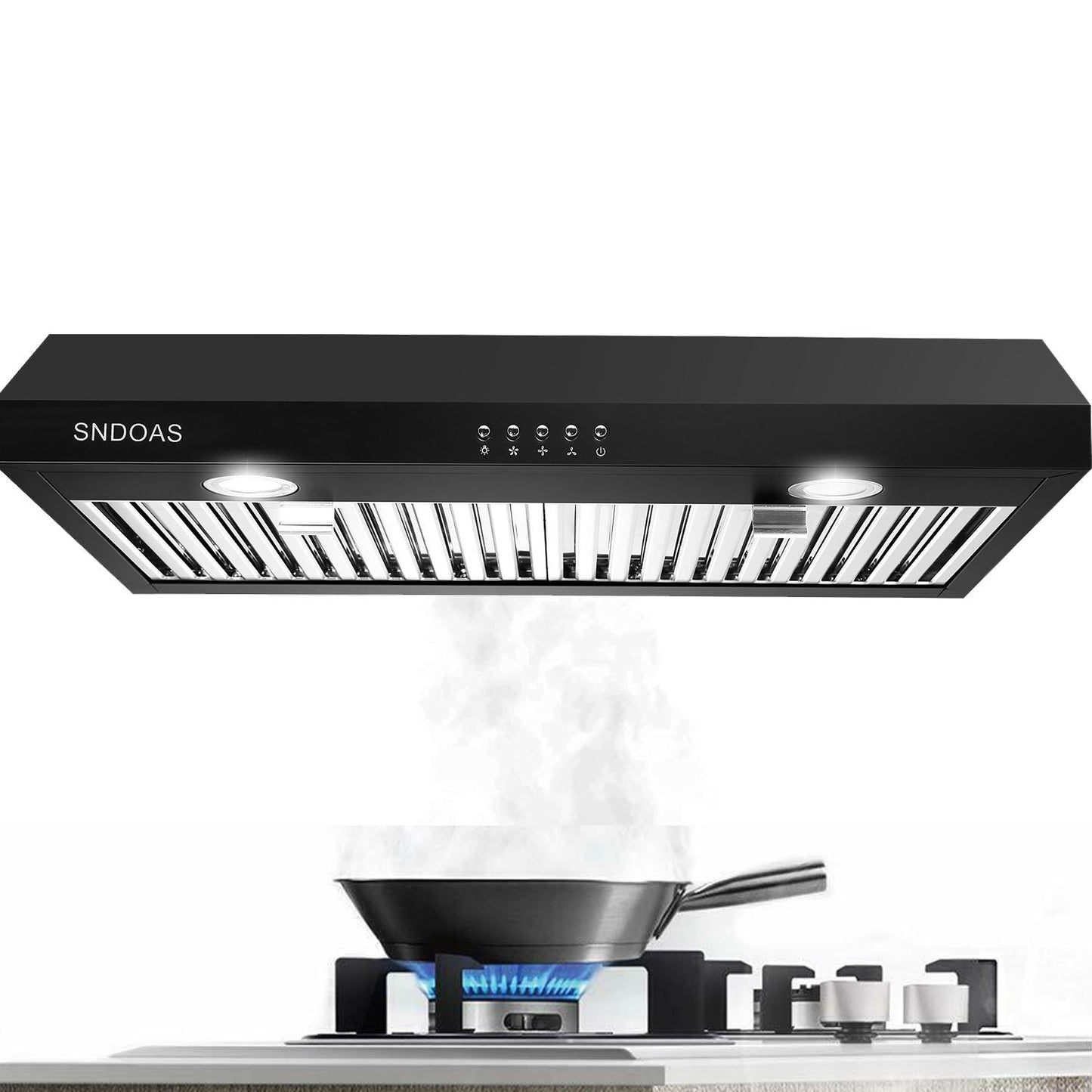 30 inch Kitchen Under Cabinet Range Hood 3 - Speed 600CFM Vent w/LEDs Silver/Black - 7DAY'S