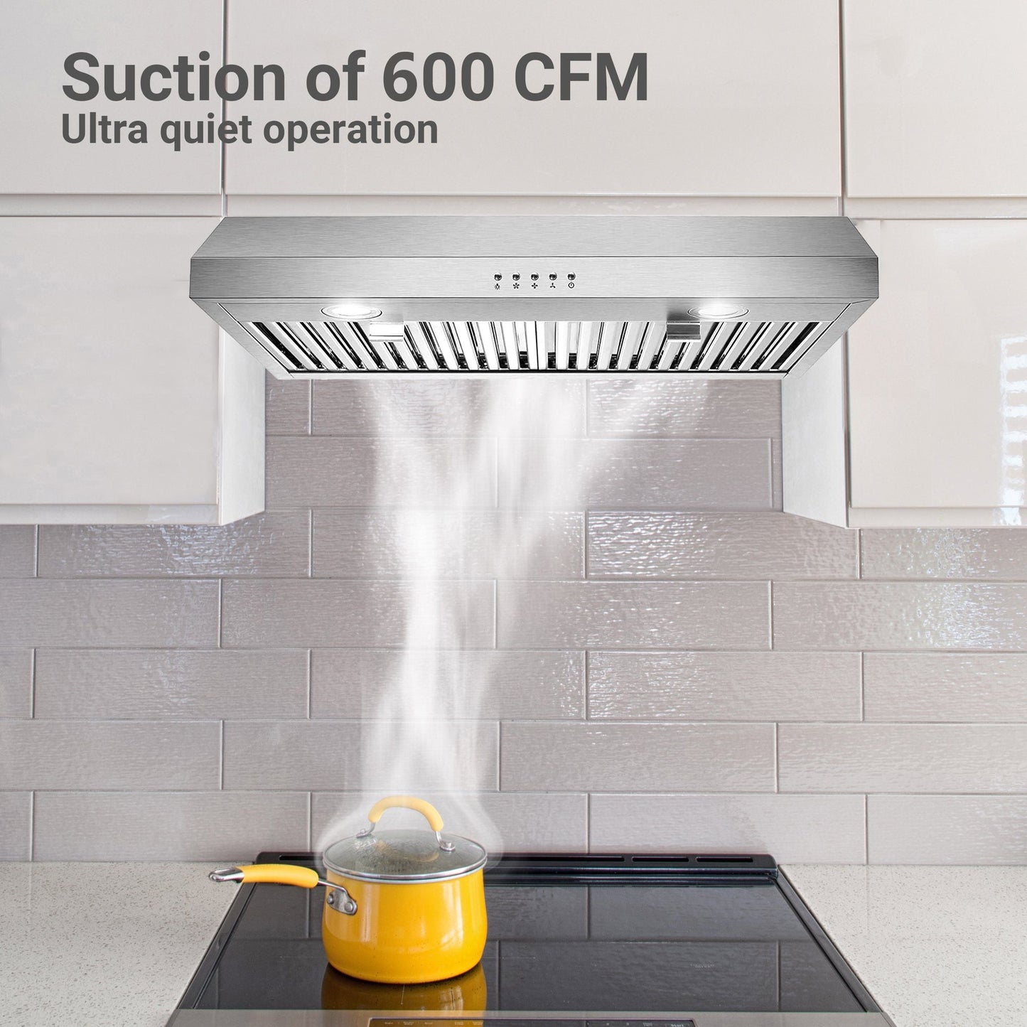 30 inch Kitchen Under Cabinet Range Hood 3 - Speed 600CFM Vent w/LEDs Silver/Black - 7DAY'S