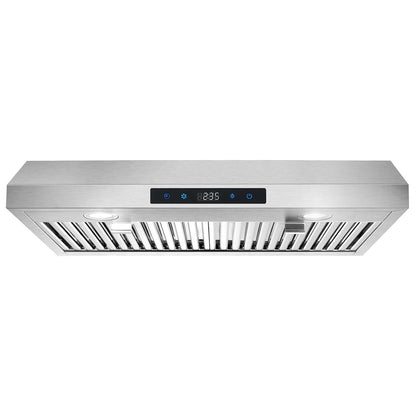 30 inch Kitchen Under Cabinet Range Hood 3 - Speed 600CFM Vent w/LEDs Silver/Black - 7DAY'S