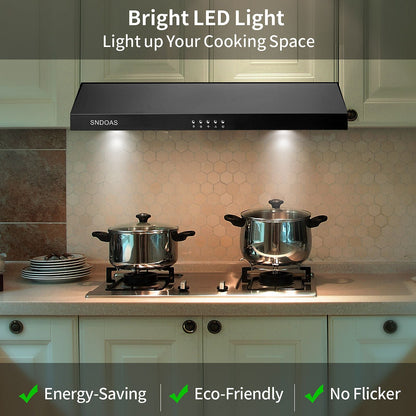 30 inch Kitchen Under Cabinet Range Hood 3 - Speed 600CFM Vent w/LEDs Silver/Black - 7DAY'S