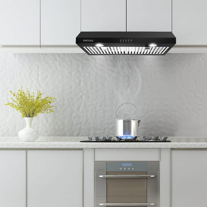 30 inch Kitchen Under Cabinet Range Hood 3 - Speed 600CFM Vent w/LEDs Silver/Black - 7DAY'S