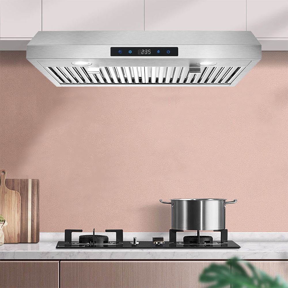 30 inch Kitchen Under Cabinet Range Hood 3 - Speed 600CFM Vent w/LEDs Silver/Black - 7DAY'S