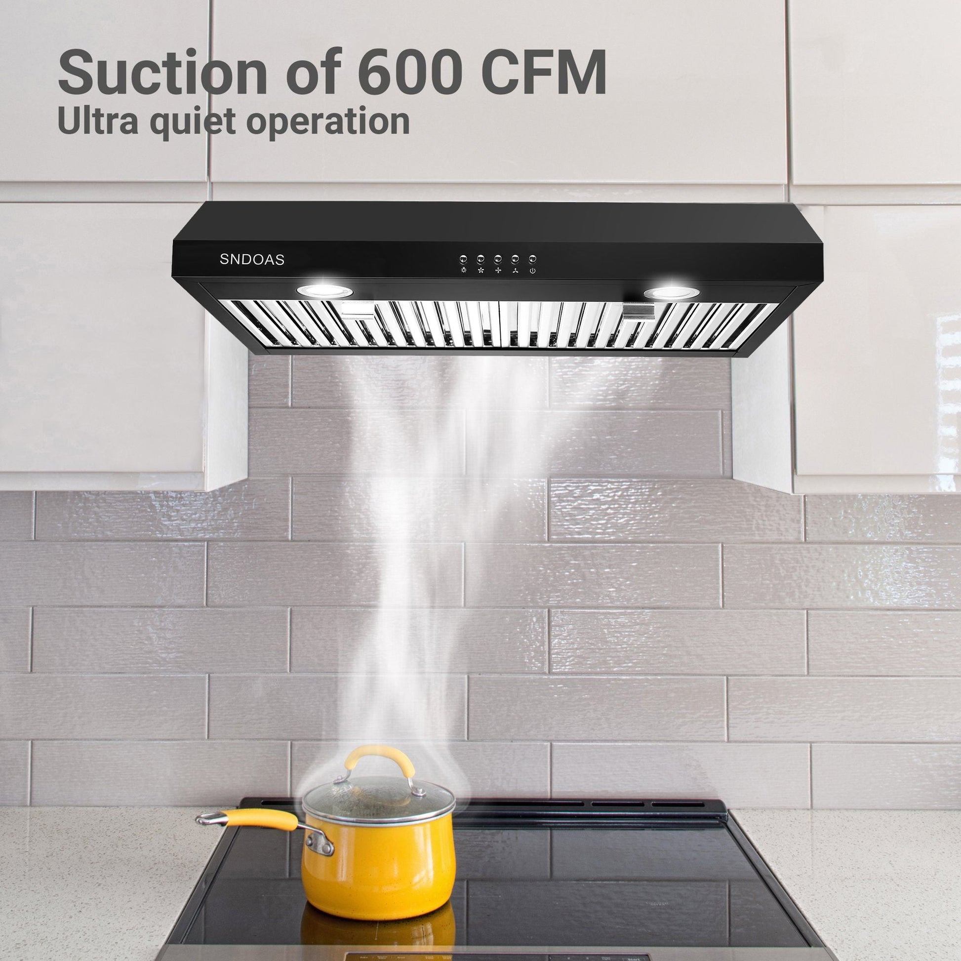 30 inch Kitchen Under Cabinet Range Hood 3 - Speed 600CFM Vent w/LEDs Silver/Black - 7DAY'S