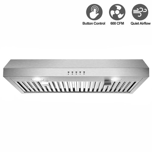 30 inch Kitchen Under Cabinet Range Hood 3 - Speed 600CFM Vent w/LEDs Silver/Black - 7DAY'S