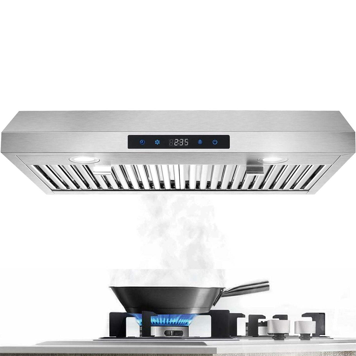30 inch Kitchen Under Cabinet Range Hood 3 - Speed 600CFM Vent w/LEDs Silver/Black - 7DAY'S