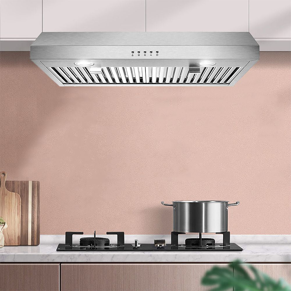 30 inch Kitchen Under Cabinet Range Hood 3 - Speed 600CFM Vent w/LEDs Silver/Black - 7DAY'S