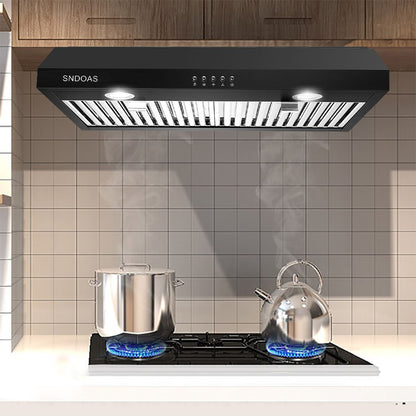 30 inch Kitchen Under Cabinet Range Hood 3 - Speed 600CFM Vent w/LEDs Silver/Black - 7DAY'S