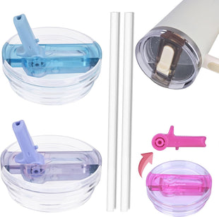 30oz Tumbler Detachable Flip Straw Lid for Stanley Cup Accessory,Leak Proof Lids for Stanley Cup, Accessories Compatible with Stanley Cups Cover (Light Blue & Purple-1, 30oz)