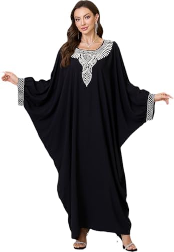 RanRui Women's Embroidered Kaftan Dresses Beach Blouse Cotton Gold Embroidery Holiday Robe Plus Size Caftans Kaftan Dress