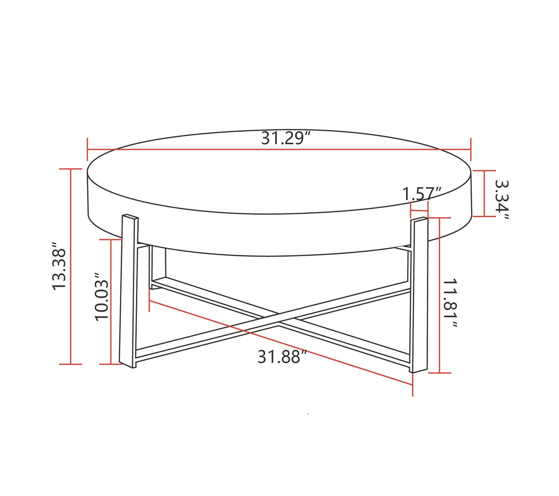 31.29"Modern Retro Splicing Round Coffee Table,Fir Wood Table Top with Gold Cross Legs Base(Same SKU:W757102843) - 7DAY'S
