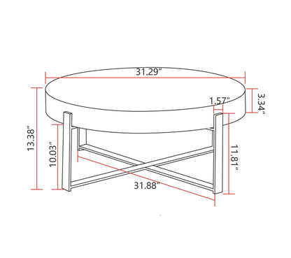 31.29"Modern Retro Splicing Round Coffee Table,Fir Wood Table Top with Gold Cross Legs Base(Same SKU:W757102843) - 7DAY'S
