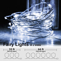 33 Feet 100 LED Fairy Lights with Remote Timer, Battery Operated Twinkle String Lights for Bedroom, Garden, Party, Christmas Indoor and Outdoor Decor, Cool White - 7DAY'S