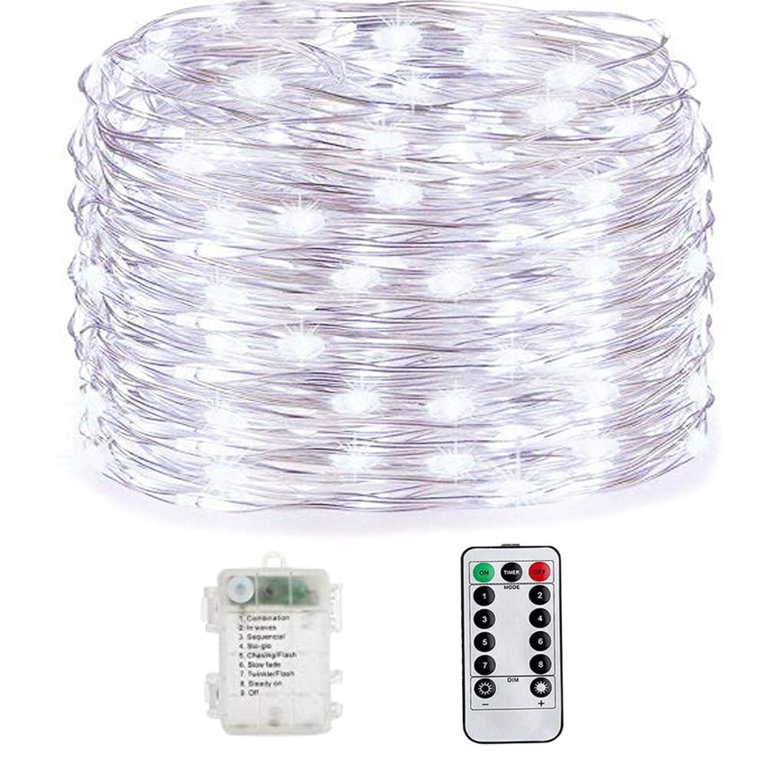 33 Feet 100 LED Fairy Lights with Remote Timer, Battery Operated Twinkle String Lights for Bedroom, Garden, Party, Christmas Indoor and Outdoor Decor, Cool White - 7DAY'S