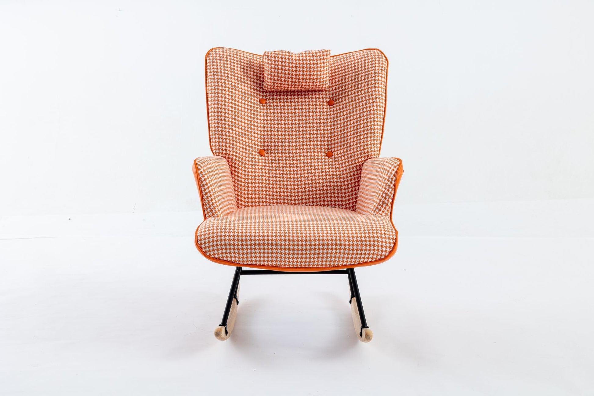 35.5 inch Rocking Chair, Soft Houndstooth Fabric Leather Fabric Rocking Chair for Nursery, Comfy Wingback Glider Rocker with Safe Solid Wood Base for Living Room Bedroom Balcony - 7DAY'S