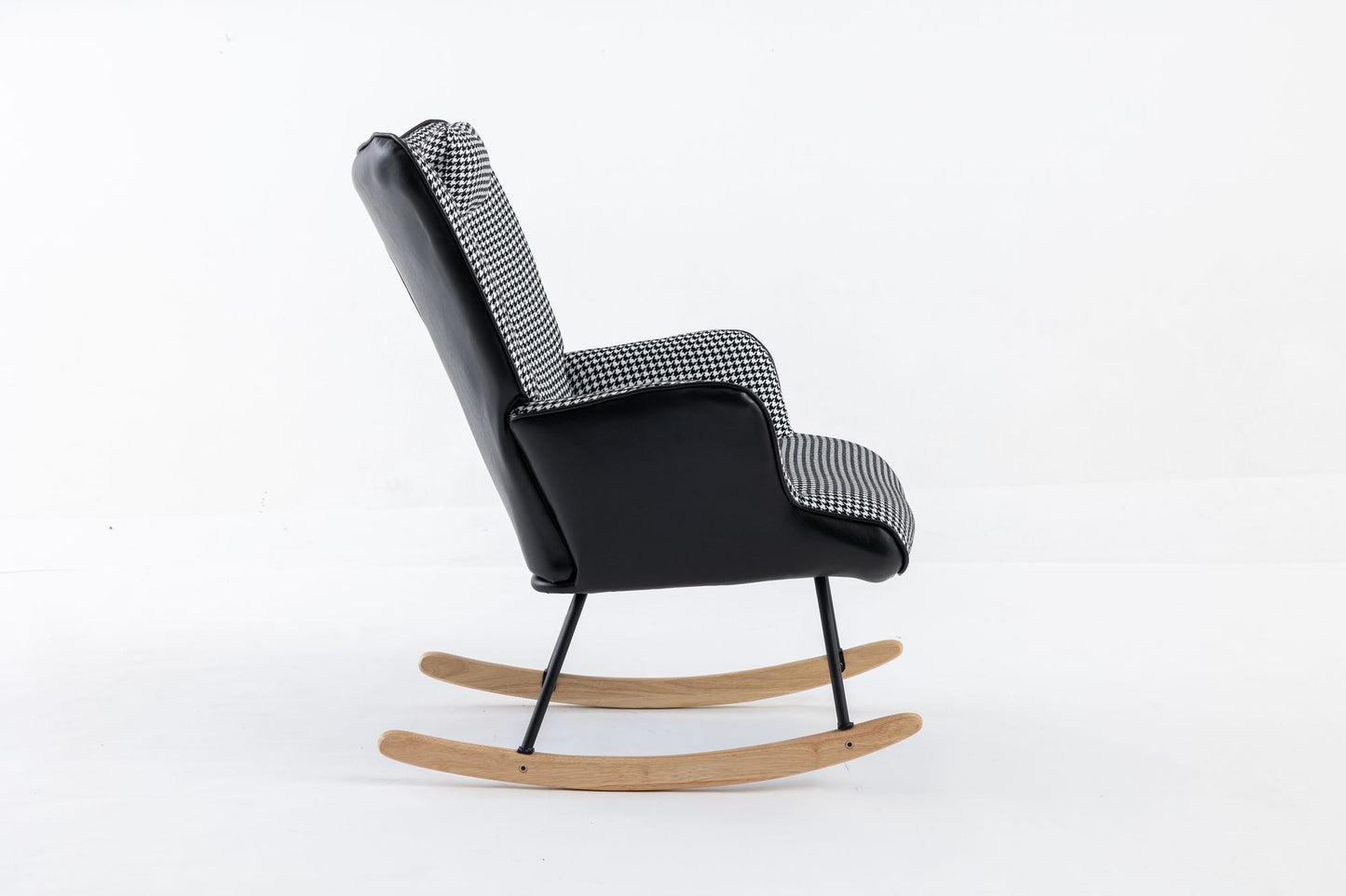35.5 inch Rocking Chair, Soft Houndstooth Fabric Leather Fabric Rocking Chair for Nursery, Comfy Wingback Glider Rocker with Safe Solid Wood Base for Living Room Bedroom Balcony - 7DAY'S